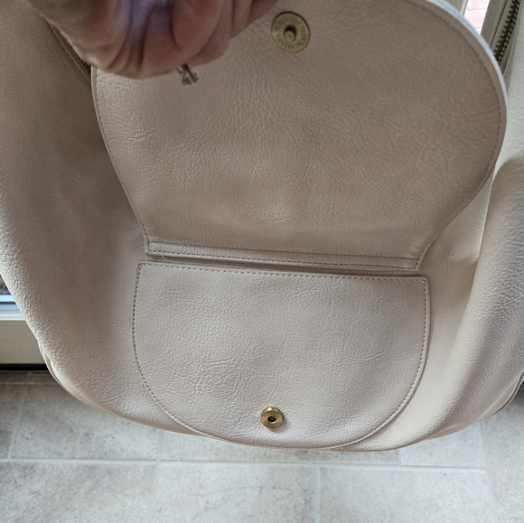 Anthropologie Lrg Shoulder Bag Woven Straw Pocket Vegan Leather Cream Slouchy - Picture 3 of 15